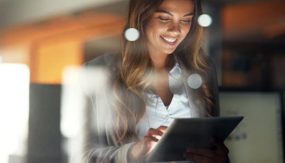 Office worker on tablet
